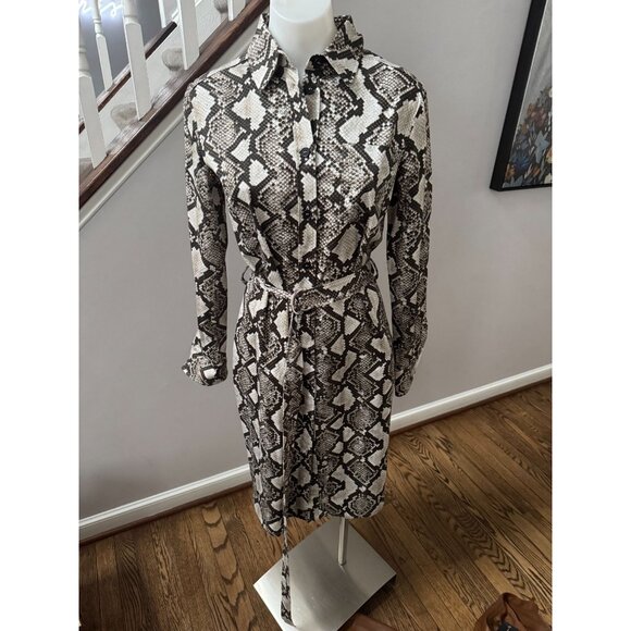 ALTUZARRA Snake Python Print Belted Cotton Blend Midi Shirt Dress Size 36 / 4 - Picture 1 of 5